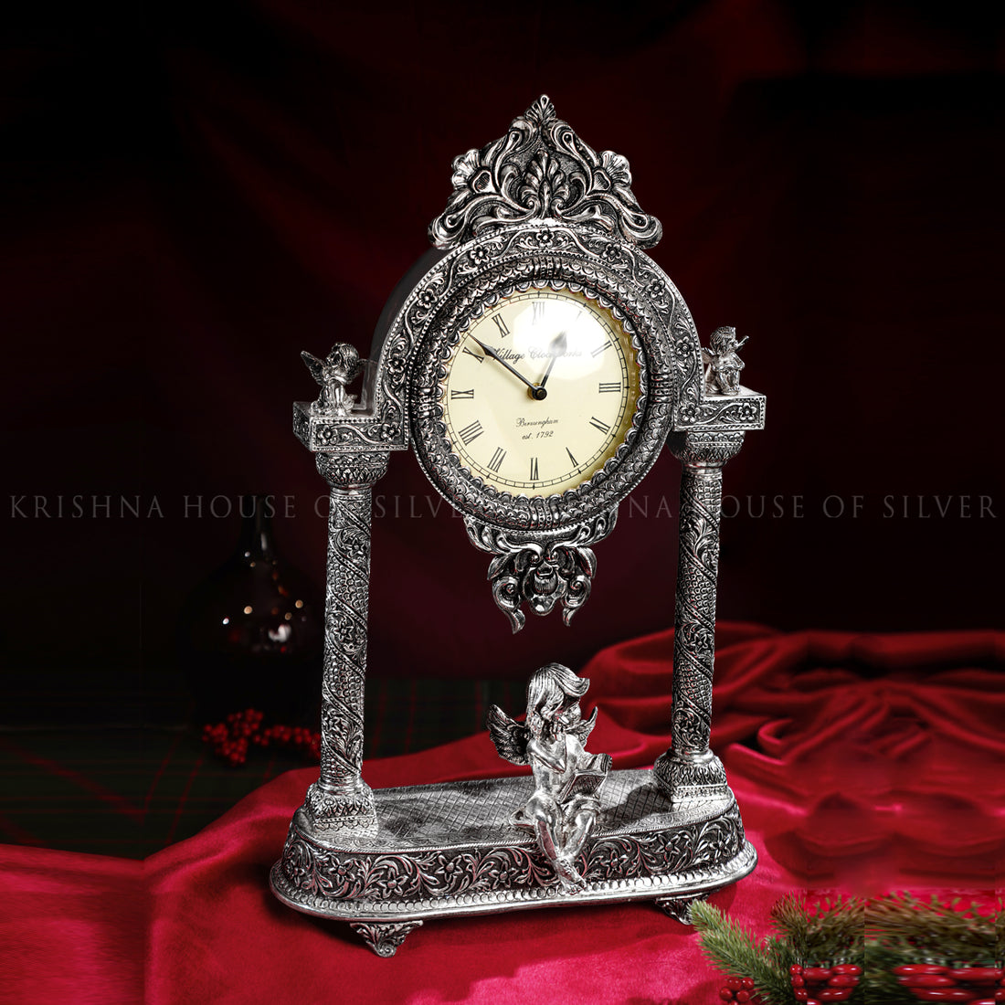 Classic 92.5 Silver Clock with Old-World Charm