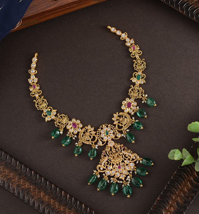 22K Gold Floral Lakshmi Necklace