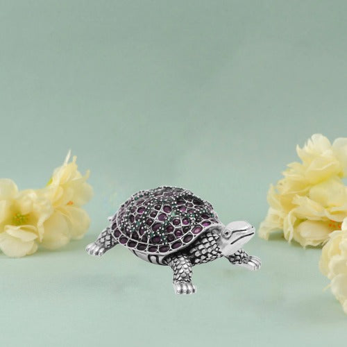 Stone-Embedded 92.5 Silver Tortoise