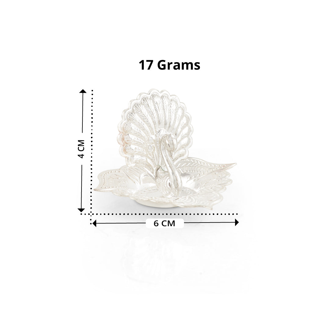 Pure Silver Peacock Motif Agarbatti Stand – Small Pooja Essential