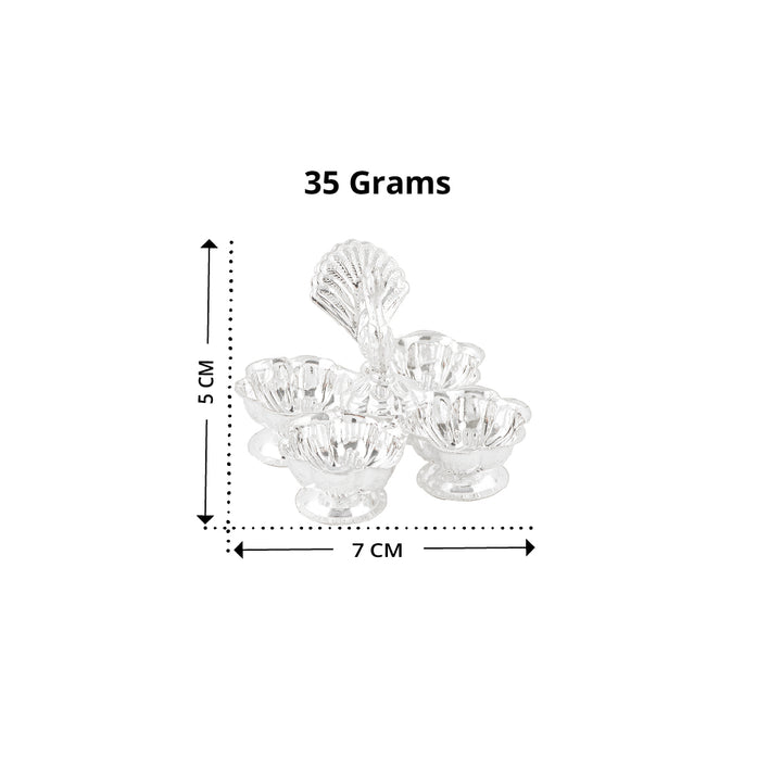 Pure Silver Four-Bowl Panchapali Set with Peacock Motif