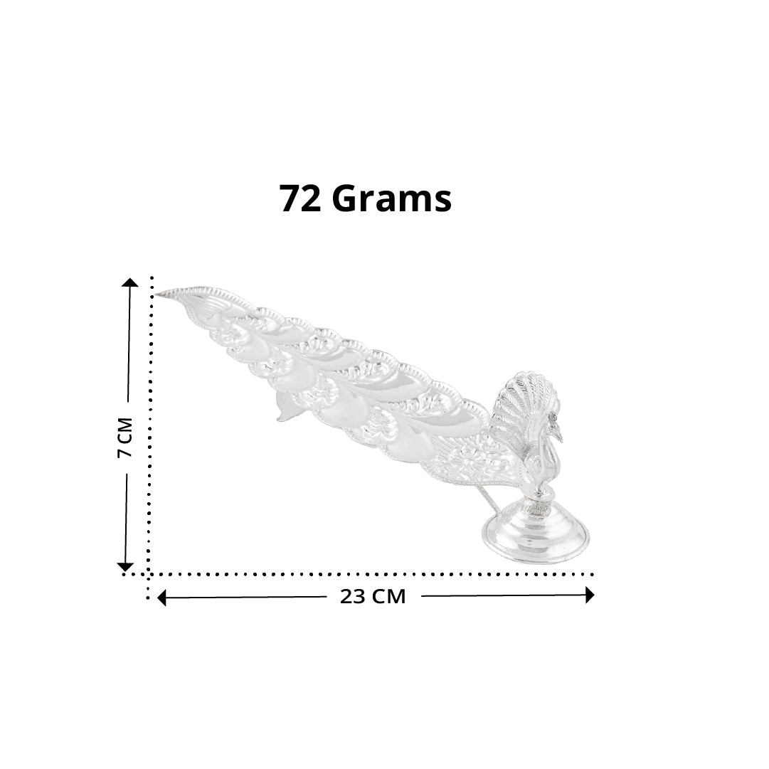 Pure Silver Peacock Motif Stand - Decorative Agarbatti Holder