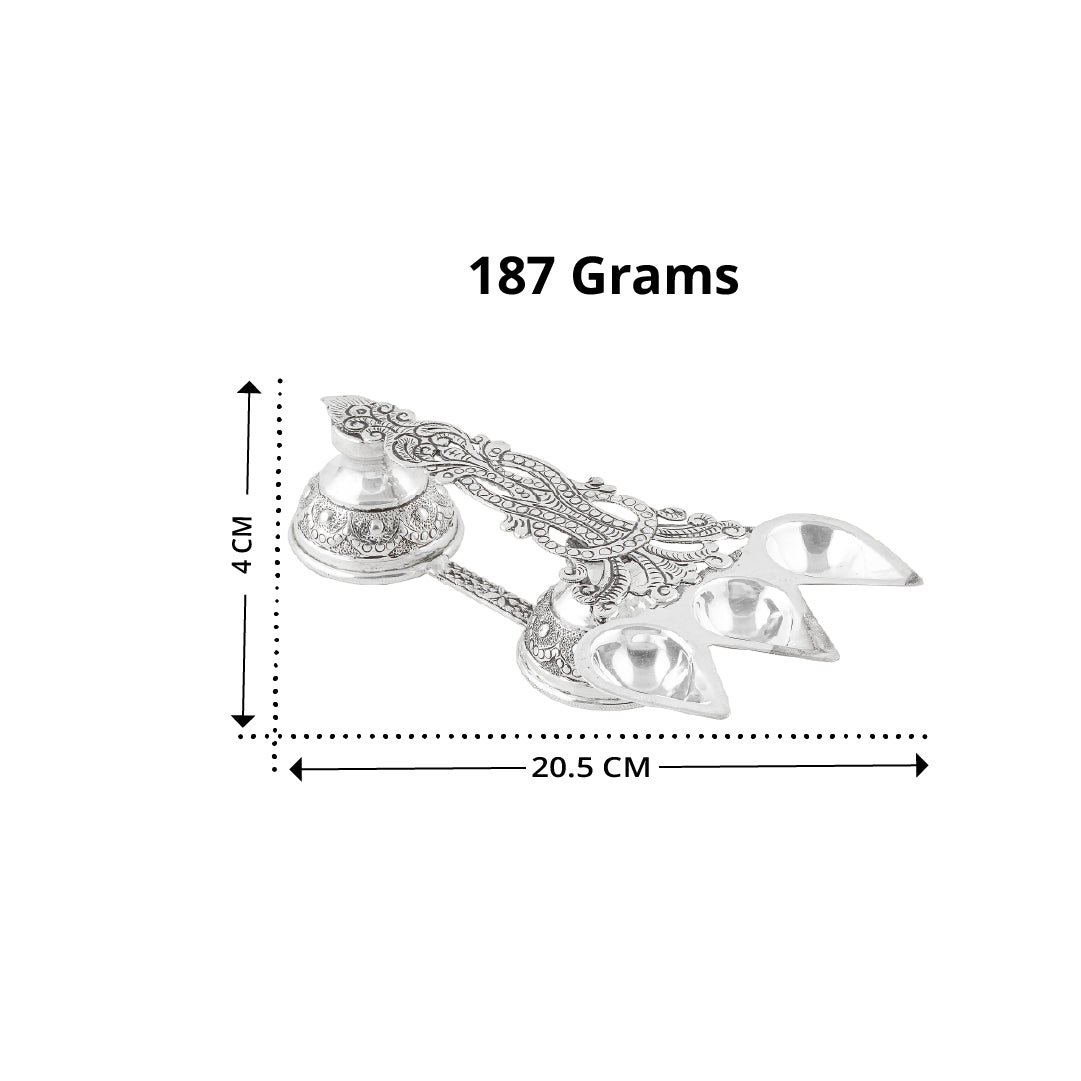 Pure Silver Aarti Karpuram Stand / Multi-Wick Deepam