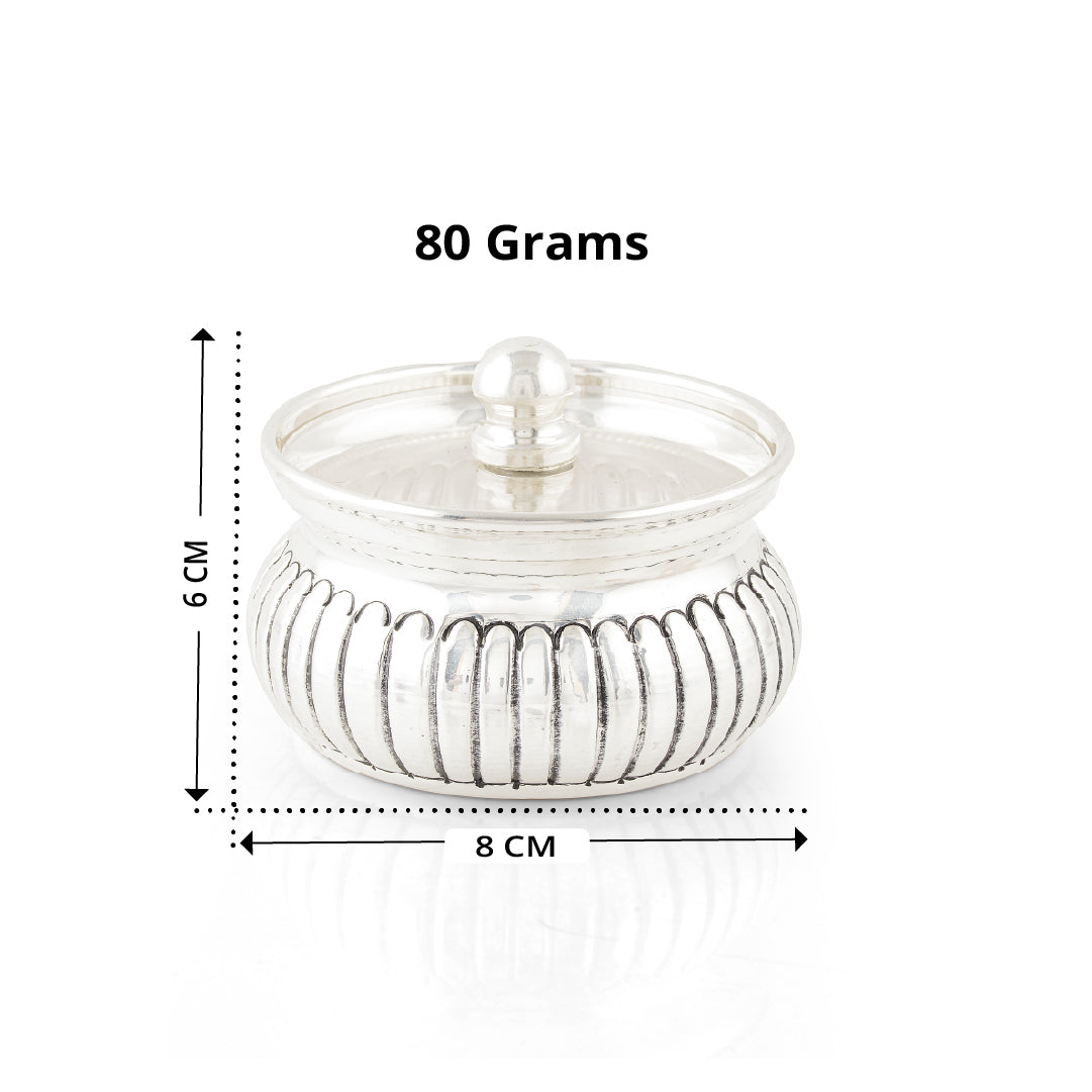 92.5 Pure Silver Lidded Pooja Pot / Prasadam Container