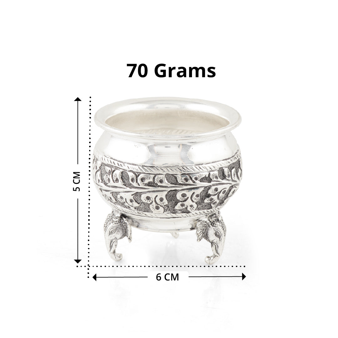 92.5 Pure Silver Antique Design Prasadam Bowl with Elephant Motif