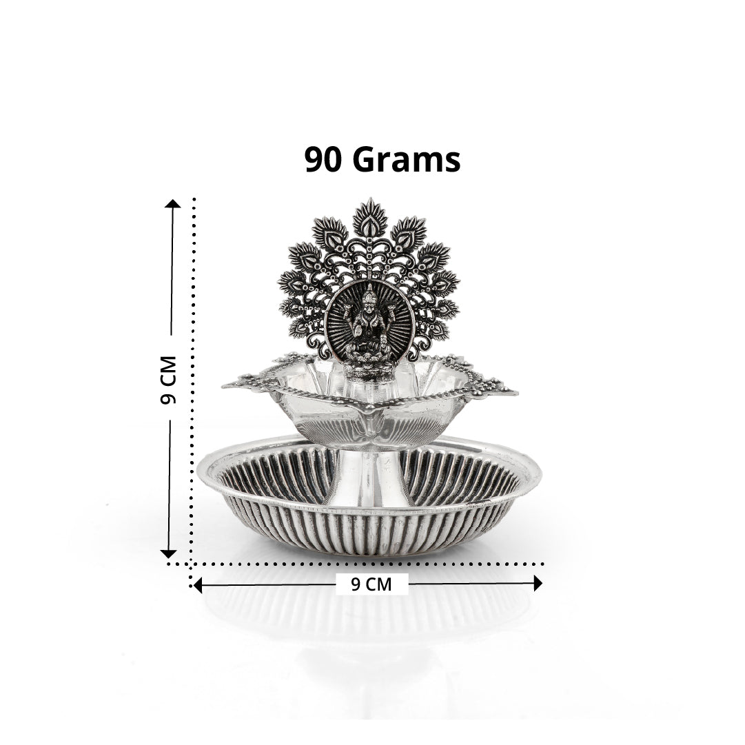 92.5 Pure Silver Antique Lakshmi & Peacock Deepam - Single Piece
