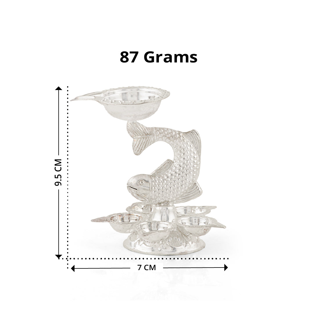 92.5 Pure Silver Fish Motif Deepam - Single Piece
