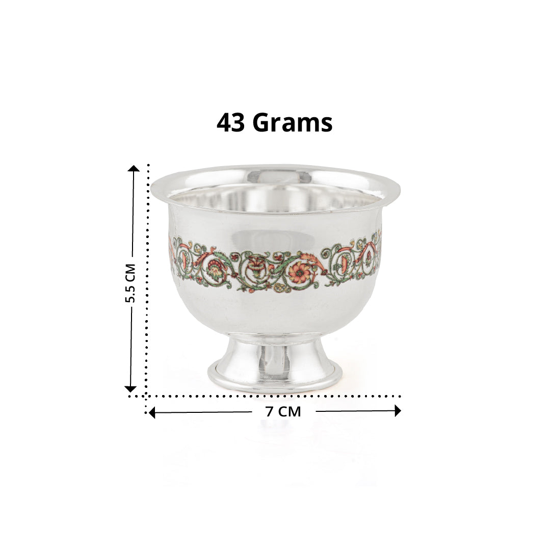 Pure Silver Prasadam Bowl with Enamel Paint