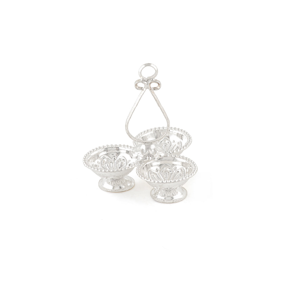 Pure Silver Panchapali with Three Bowls - Traditional Pooja Set