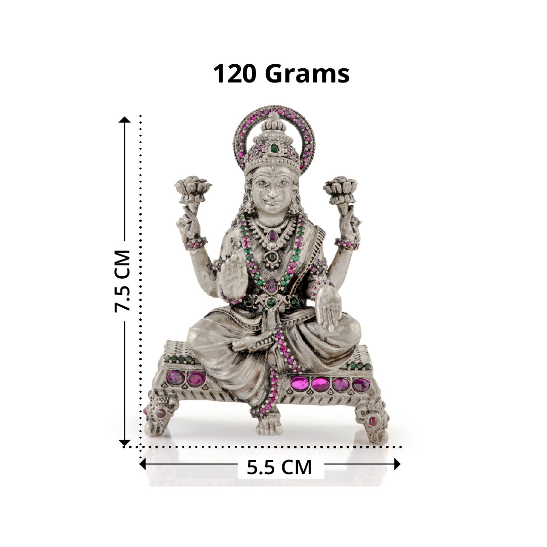 Gemstone Paata Lakshmi Statue - Silver Hindu Goddess