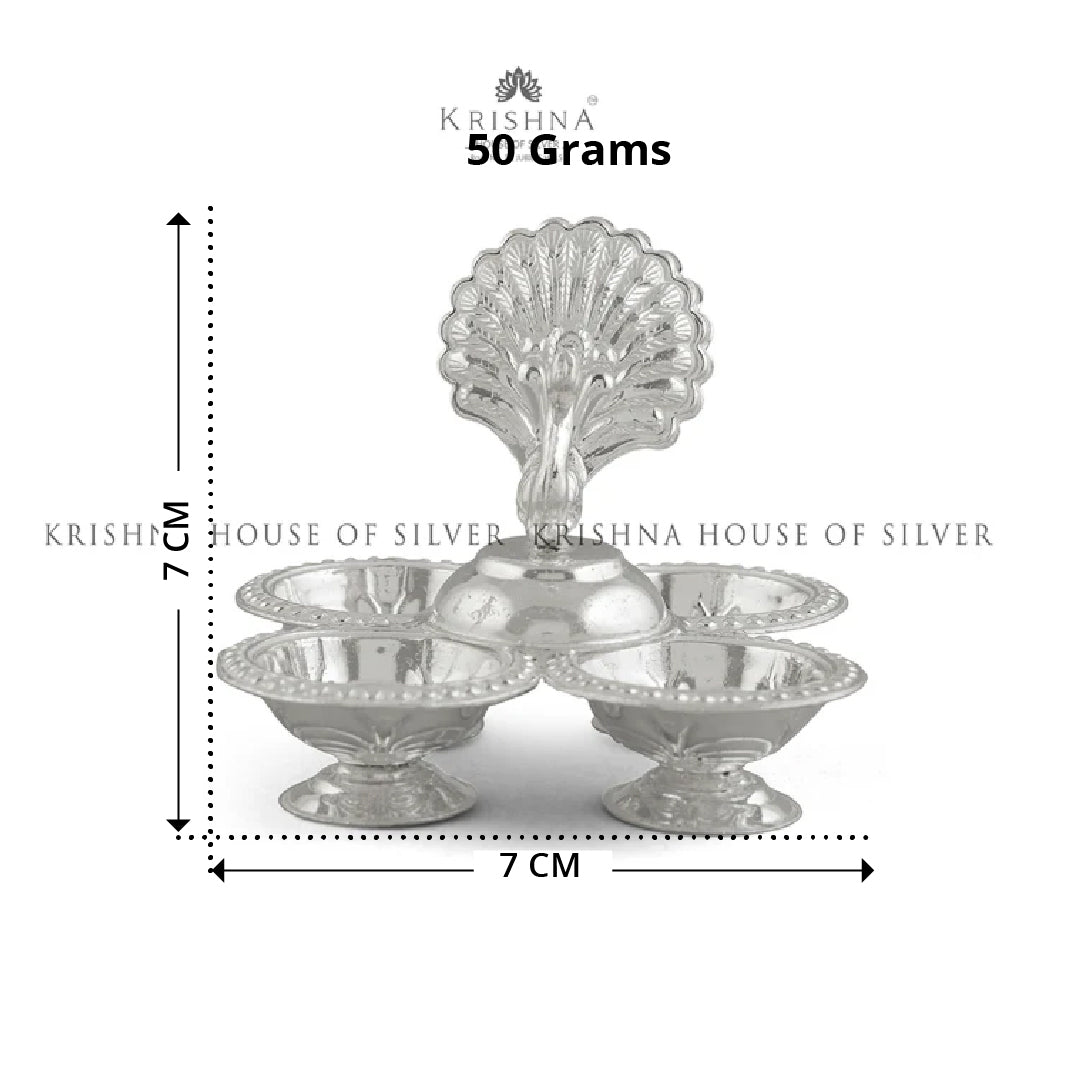 Handmade Silver Haldi Kumkum set in Peacock Theme