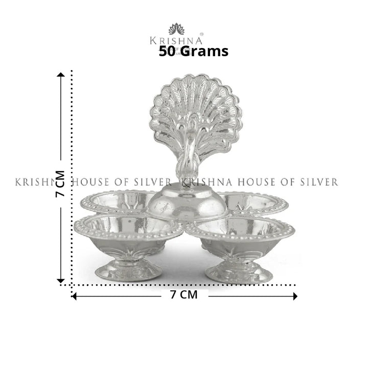 Handmade Silver Haldi Kumkum set in Peacock Theme