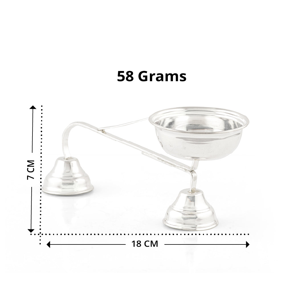 Pure Silver Aarti Stand / Pooja Lamp with Handle