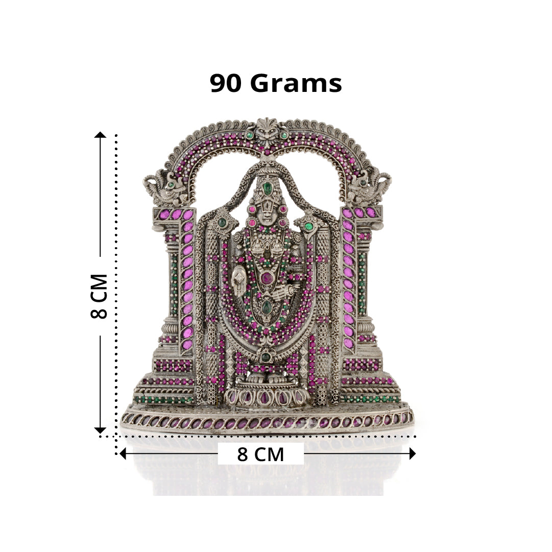 Divine Silver Lord Balaji Idol with Gemstones