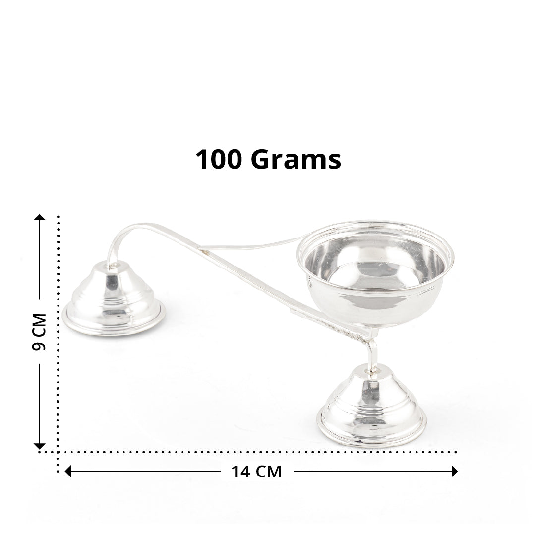 Pure Silver Aarti Stand / Pooja Lamp with Handle