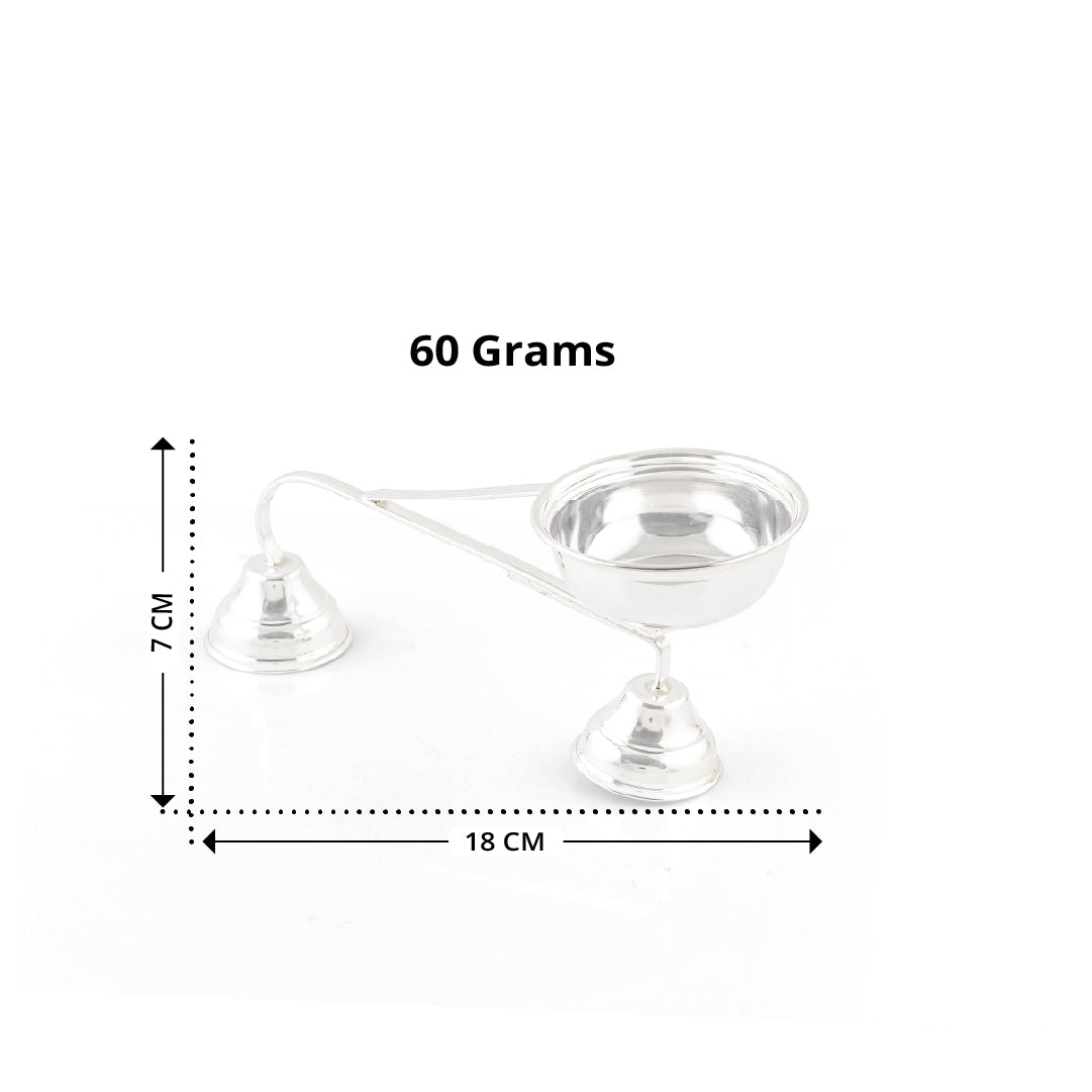 Pure Silver Aarti Stand / Pooja Lamp with Handle