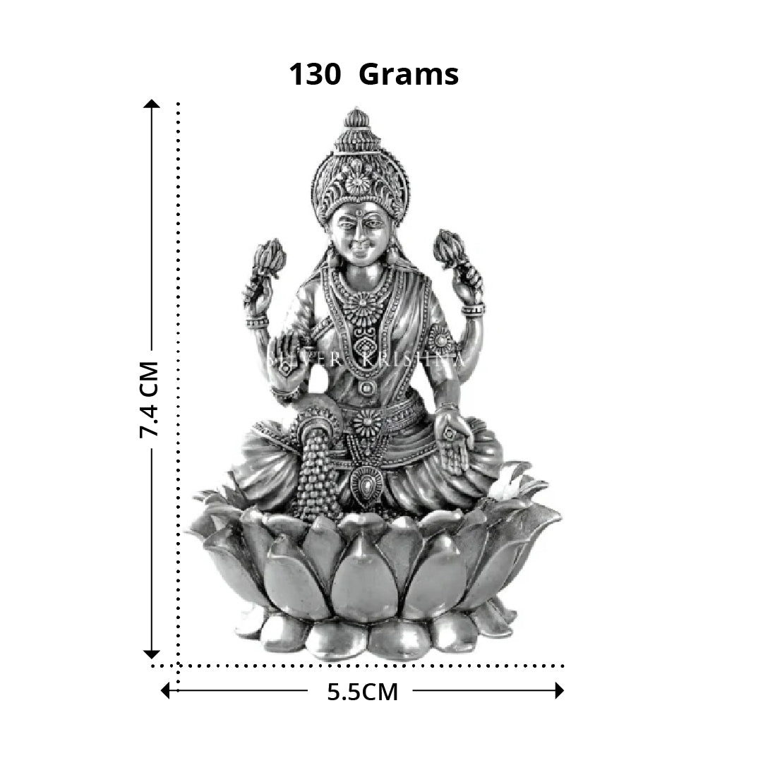 Silver Lakshmi Idol on Lotus - Goddess of Wealth