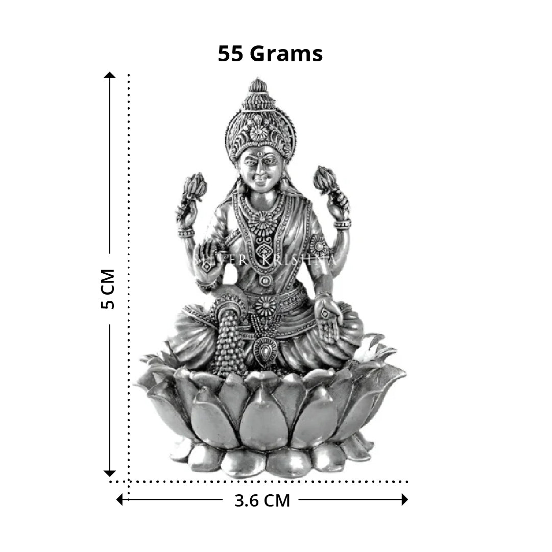 Silver Lakshmi Idol on Lotus - Goddess of Wealth