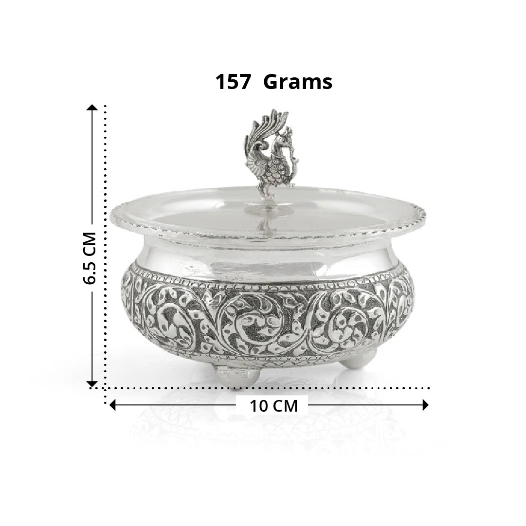 Antique Silver Bowl Silver Peacock Lid