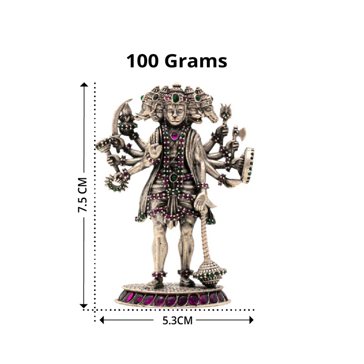 Panchmukhi Hanuman Idol in Silver - Jeweled & Powerful