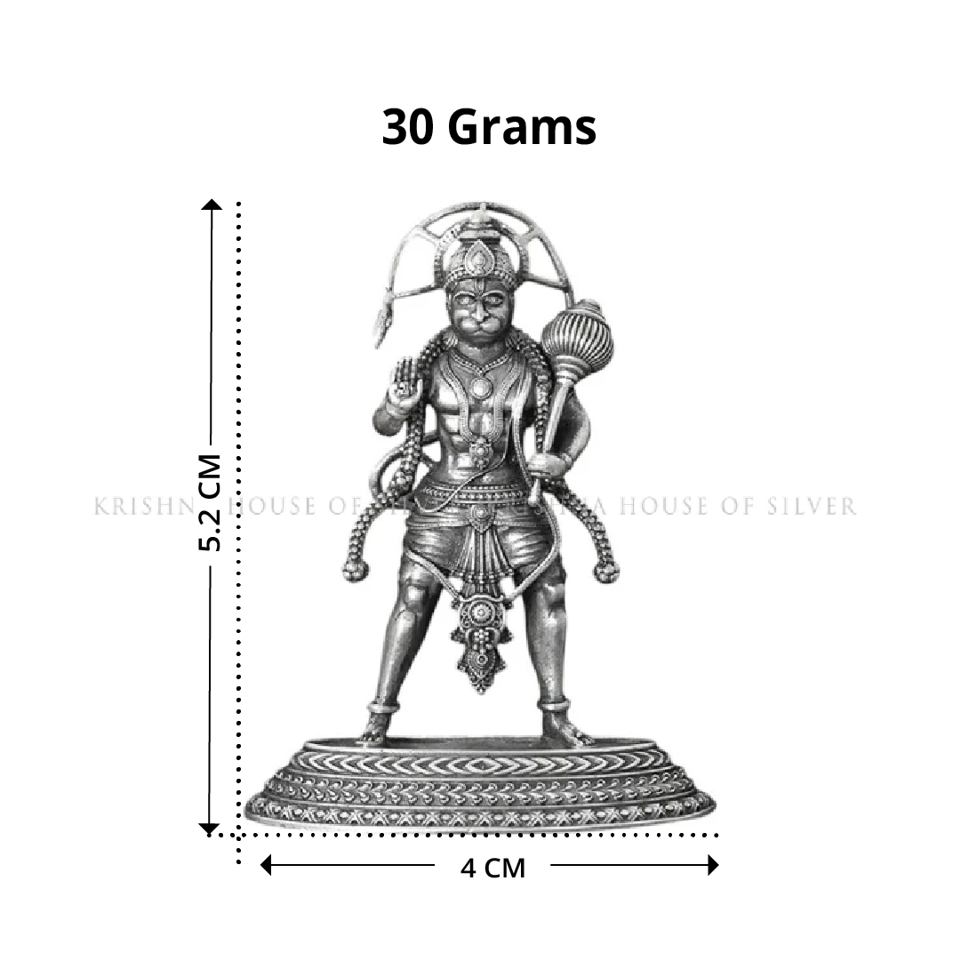 Handcrafted 92.5 Silver Standing Hanuman Idol