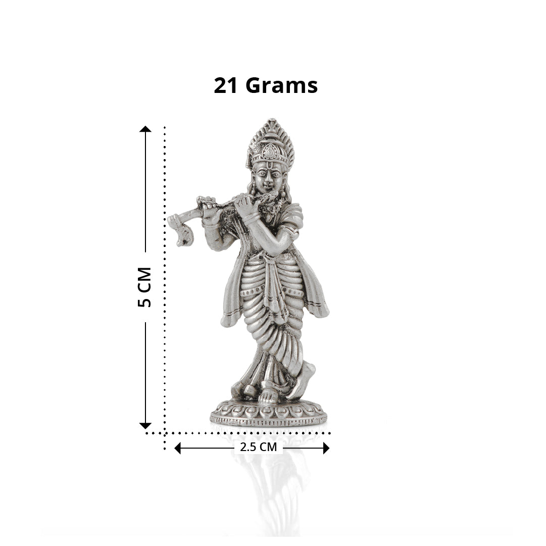 Silver Krishna Idol Playing Flute - Standing Murti