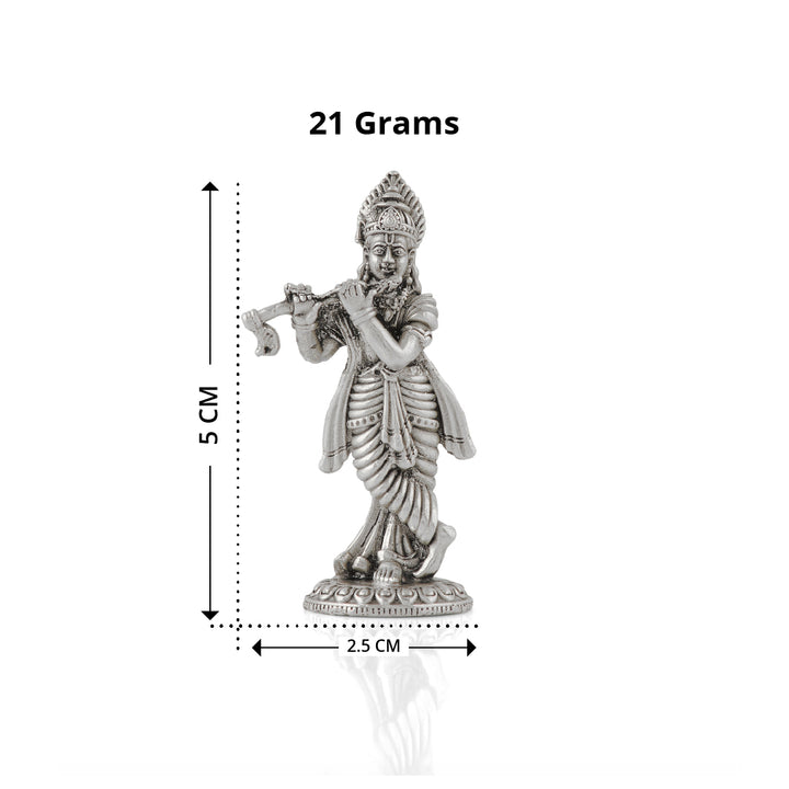 Silver Krishna Idol Playing Flute - Standing Murti