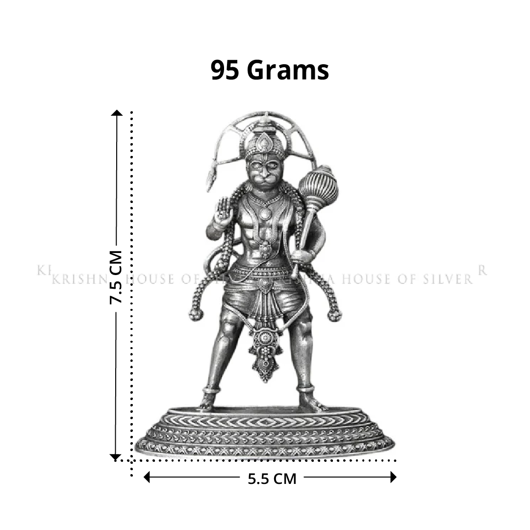 Handcrafted 92.5 Silver Standing Hanuman Idol
