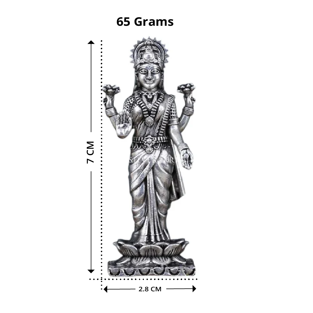 Upright Silver Lakshmi Murti - Lotus, Prosperity & Blessings