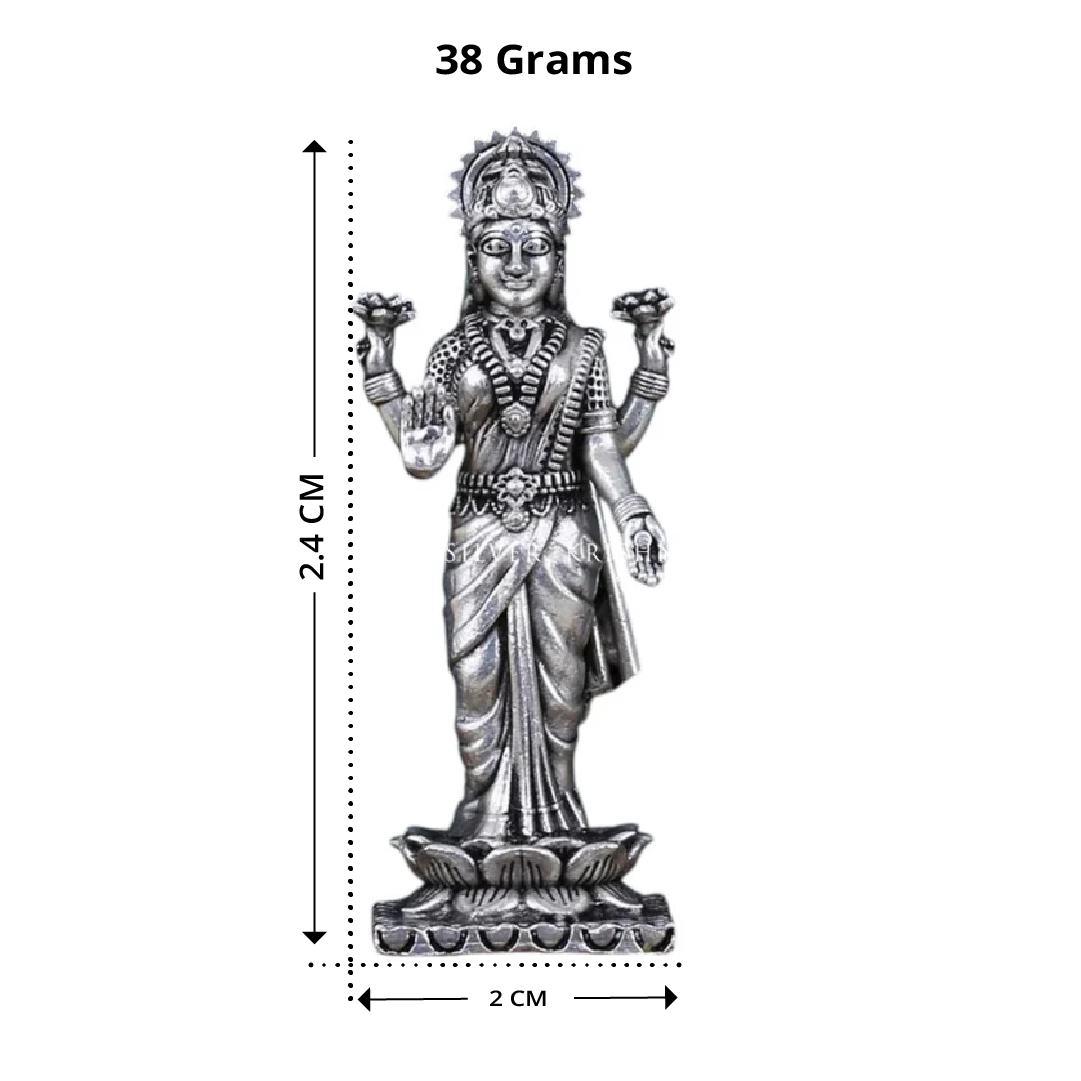 Upright Silver Lakshmi Murti - Lotus, Prosperity & Blessings