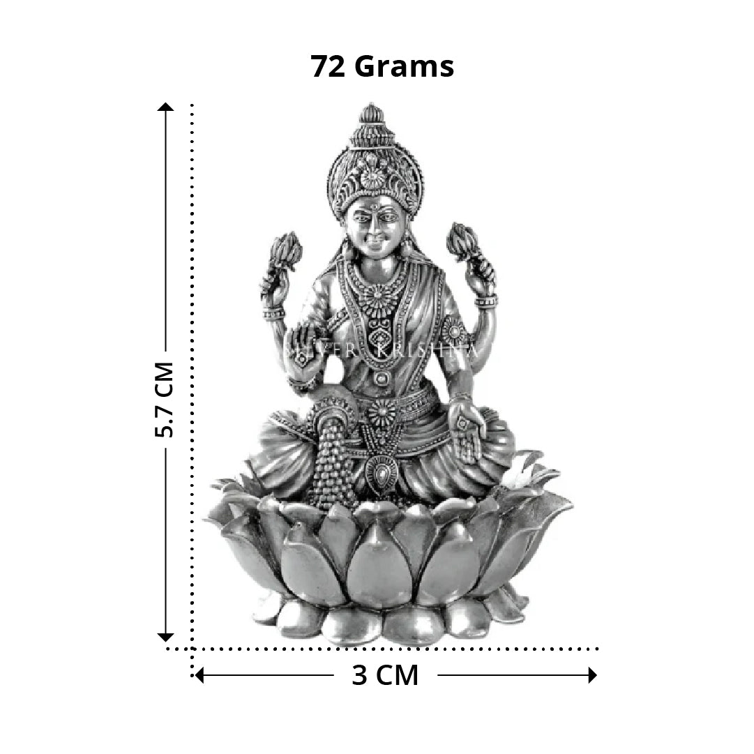 Silver Lakshmi Idol on Lotus - Goddess of Wealth
