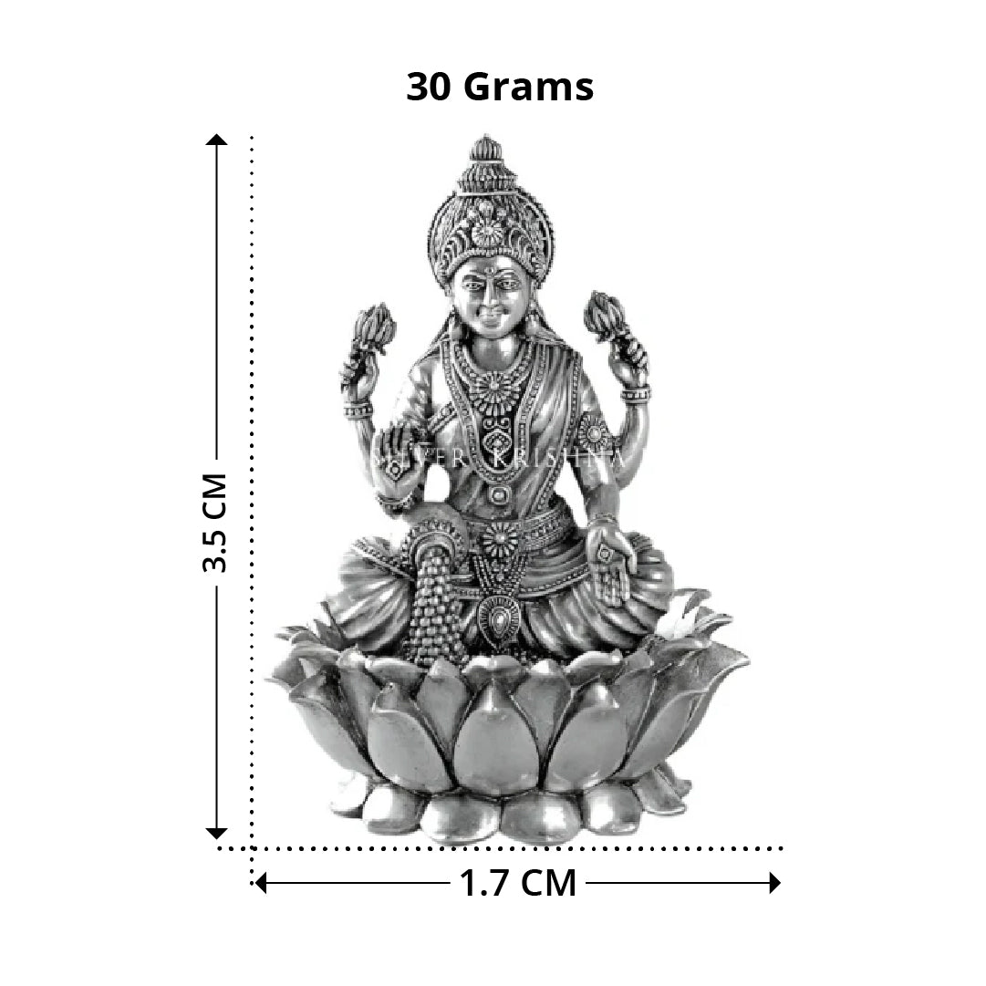 Silver Lakshmi Idol on Lotus - Goddess of Wealth