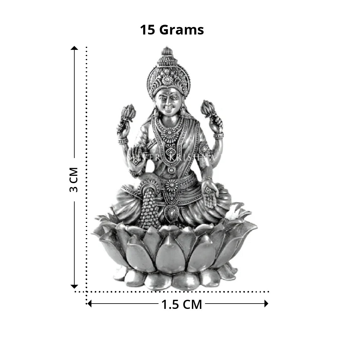 Silver Lakshmi Idol on Lotus - Goddess of Wealth