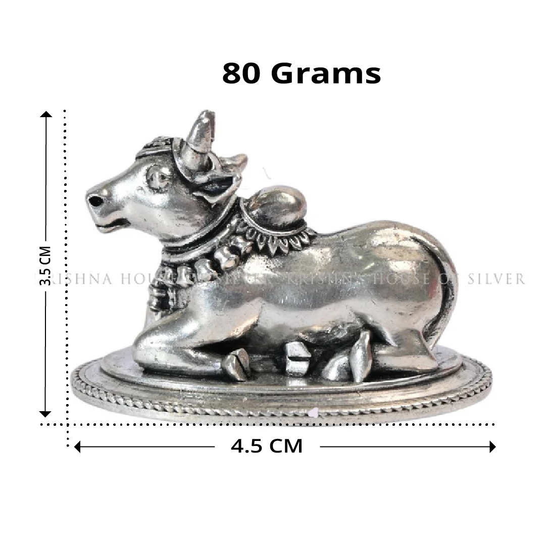 Pure Silver Nandi Sculpture for Puja