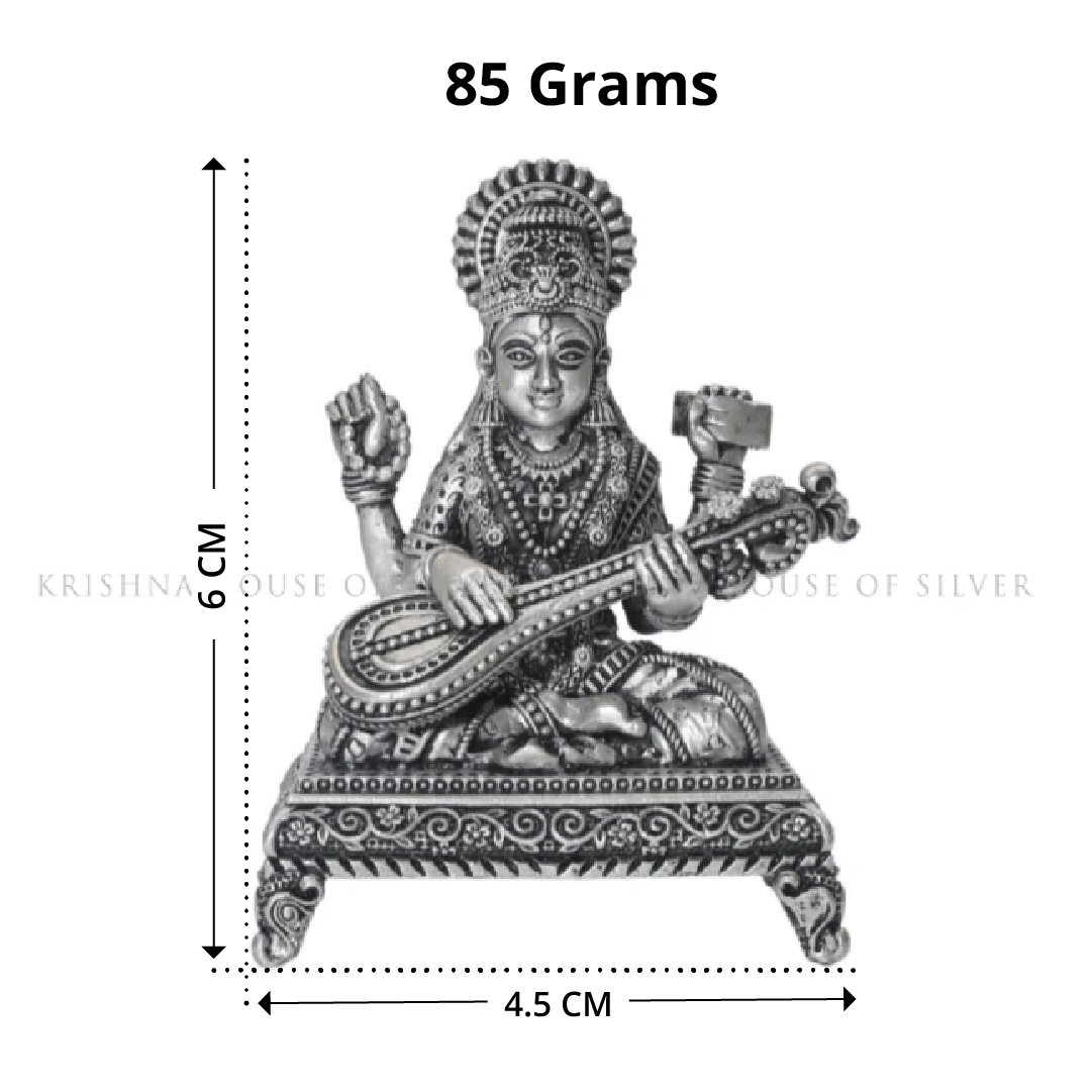 92.5 Sterling Silver Saraswati Idol with Veena - Handcrafted