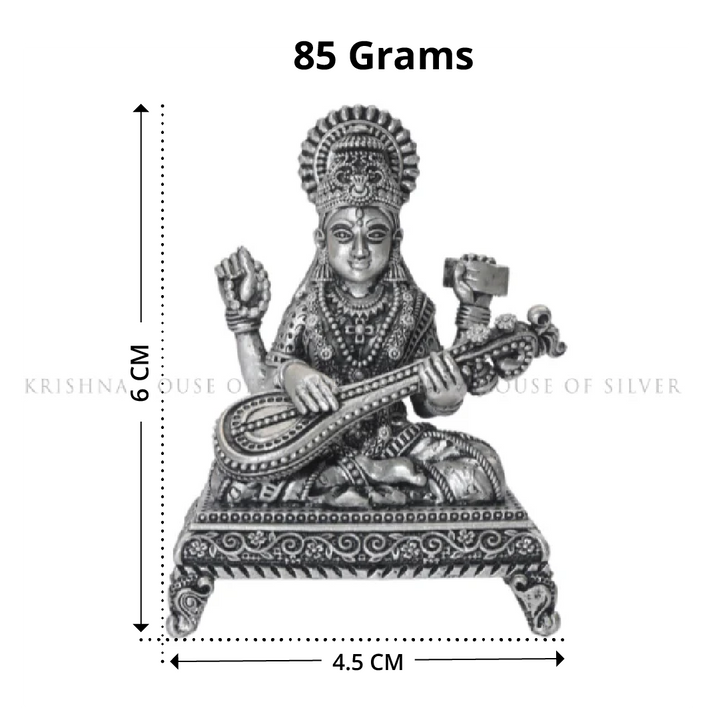 92.5 Sterling Silver Saraswati Idol with Veena - Handcrafted