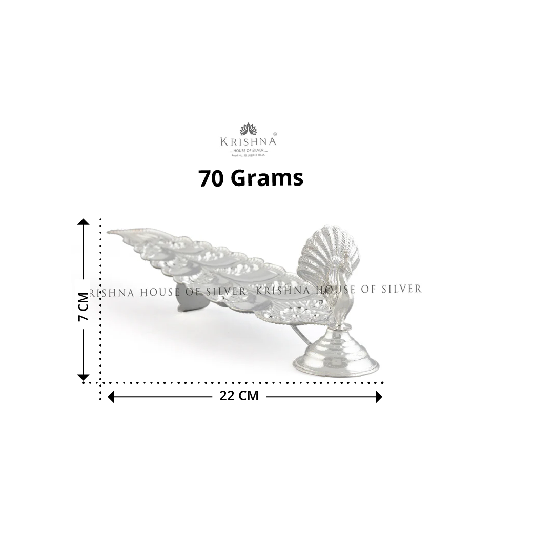 Sacred  Elongated Silver Agarbatti  in Peacock Design