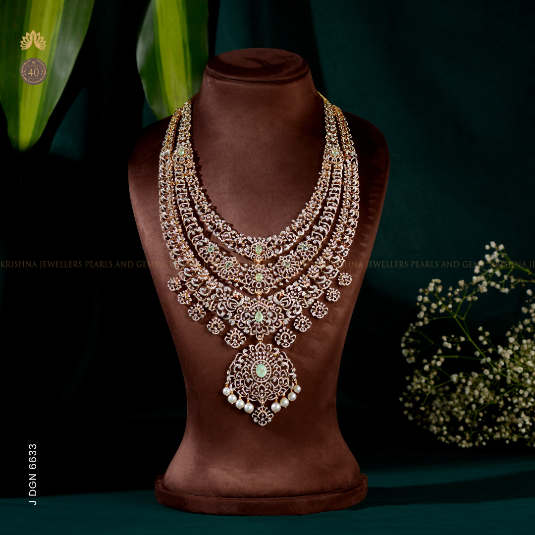 Exquisite 3-Layer Diamond Bridal Haar Necklace