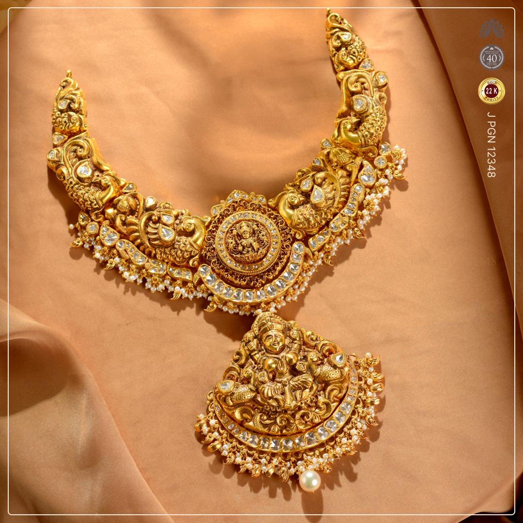 22K Gold Laxmi Devi Short Necklace | Traditional Temple Jewellery