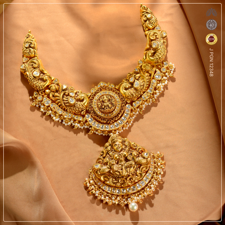22K Gold Laxmi Devi Short Necklace | Traditional Temple Jewellery