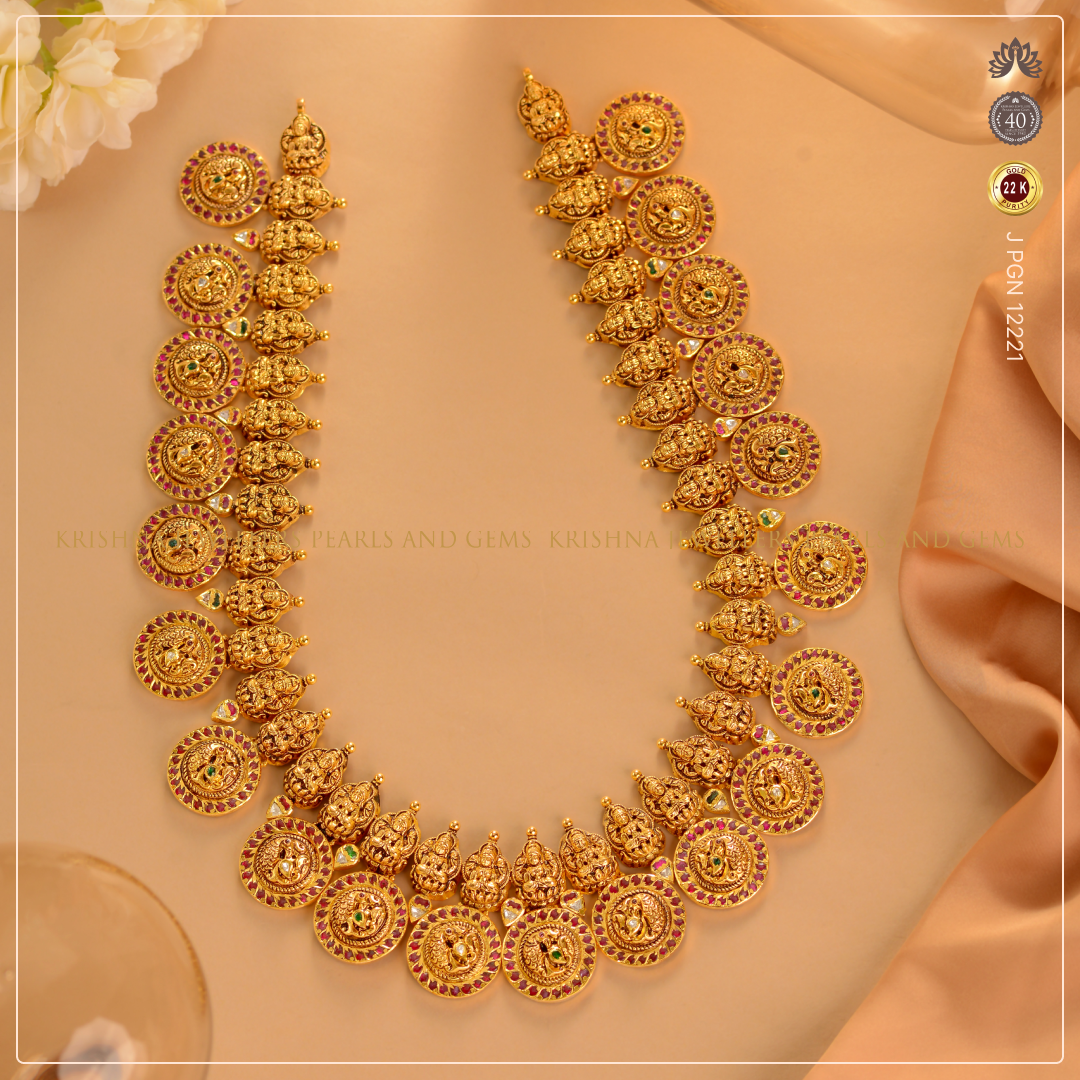 22K Gold Laxmi Devi Bottumala Necklace | Ruby Crafted Traditional Design