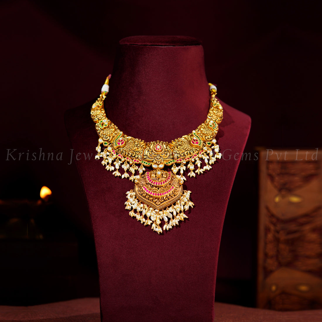 22K Antique Nakshi Peacock Kundan Necklace