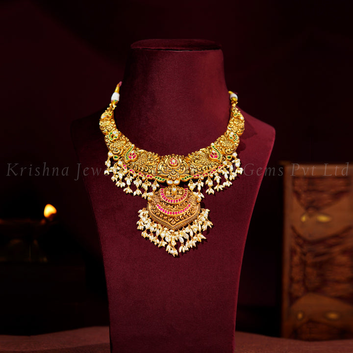 22K Antique Nakshi Peacock Kundan Necklace