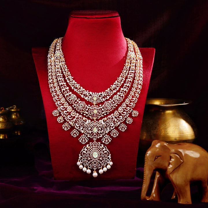 Diamond 3 Layered Bridal Haar Necklace – Luxury Wedding Jewelry