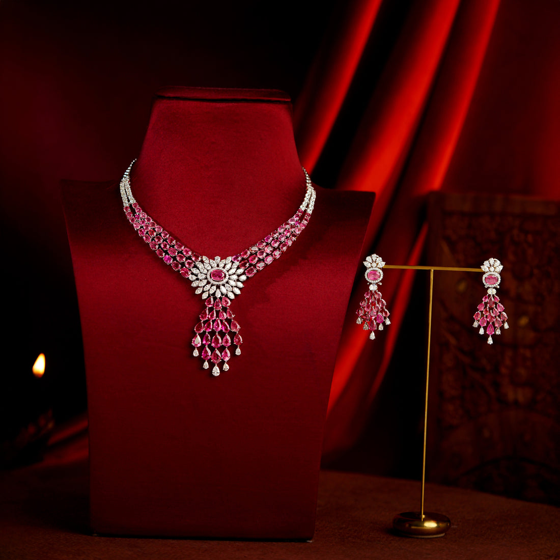 18K Diamond Tourmaline Fancy Necklace Set