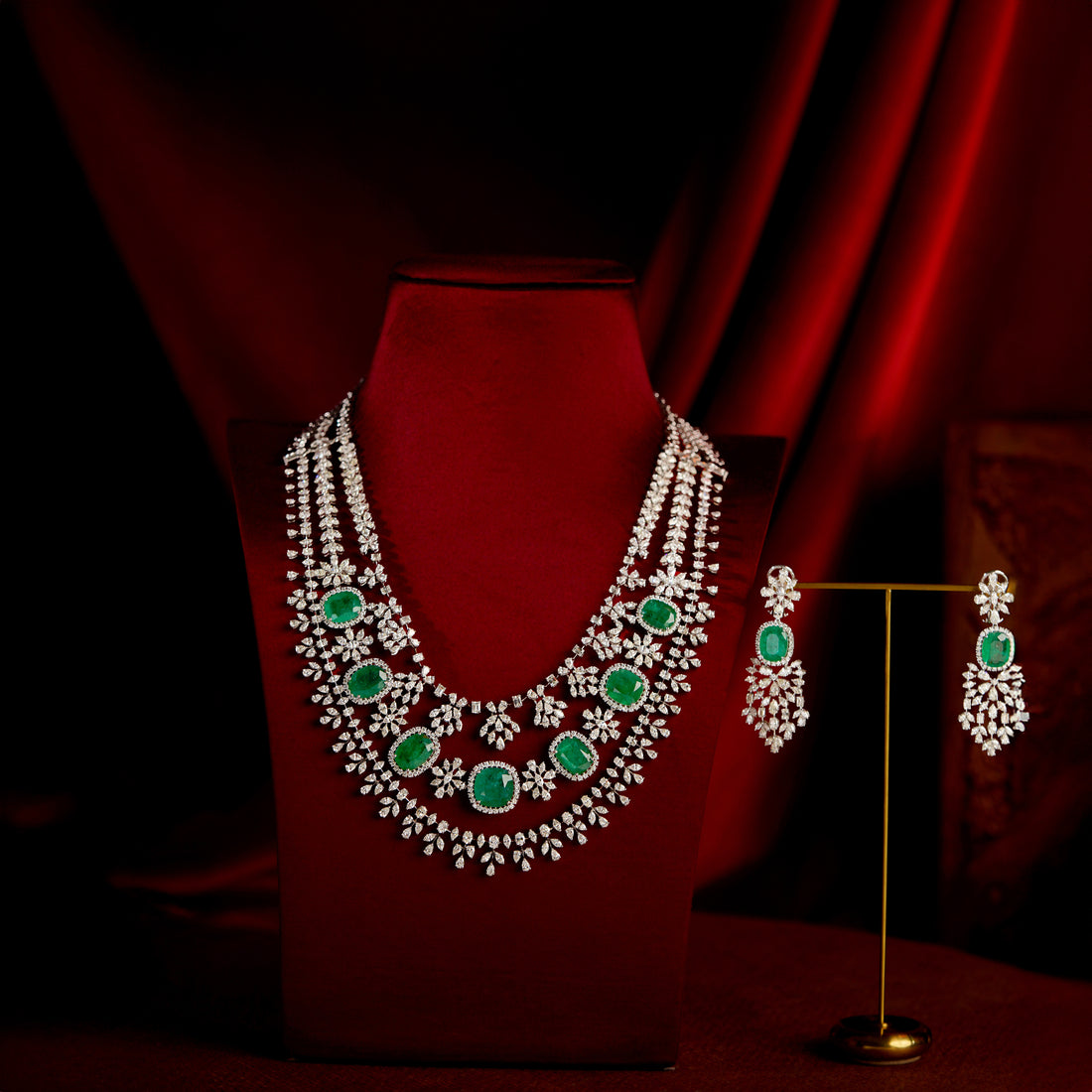 18K Bridal Diamond Haram & Earrings