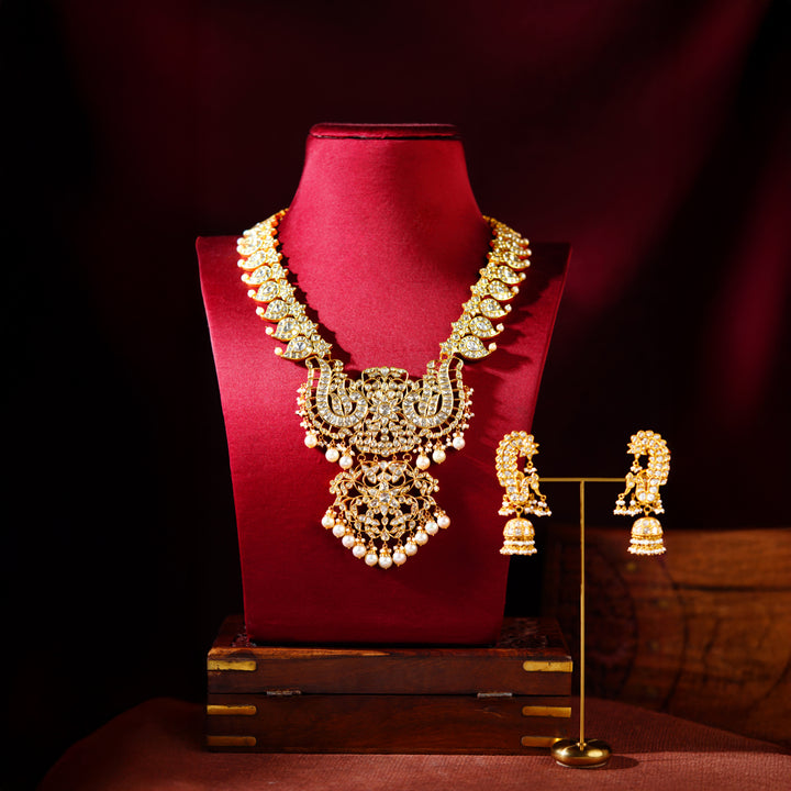 22K Polki Peacock Mango Motif Bridal Necklace Set