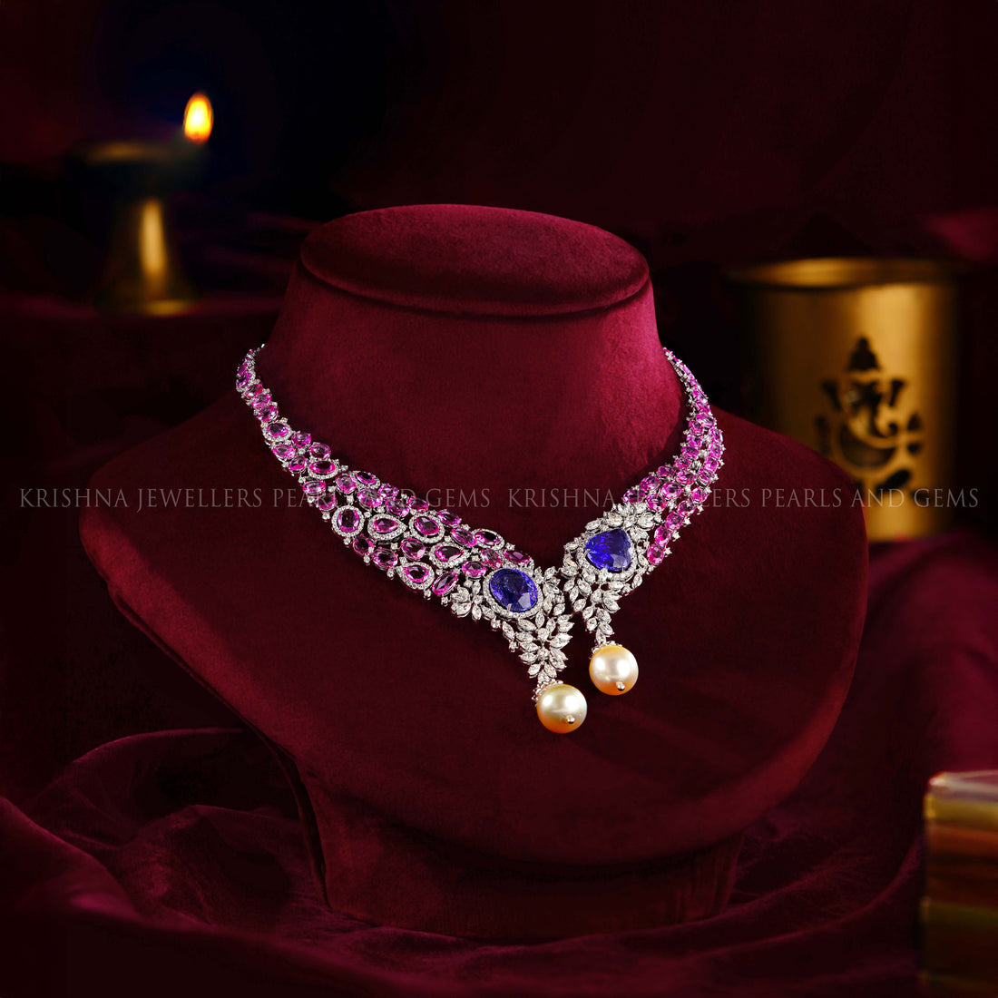 18K Diamond Pearl Tanzanite Statement Necklace