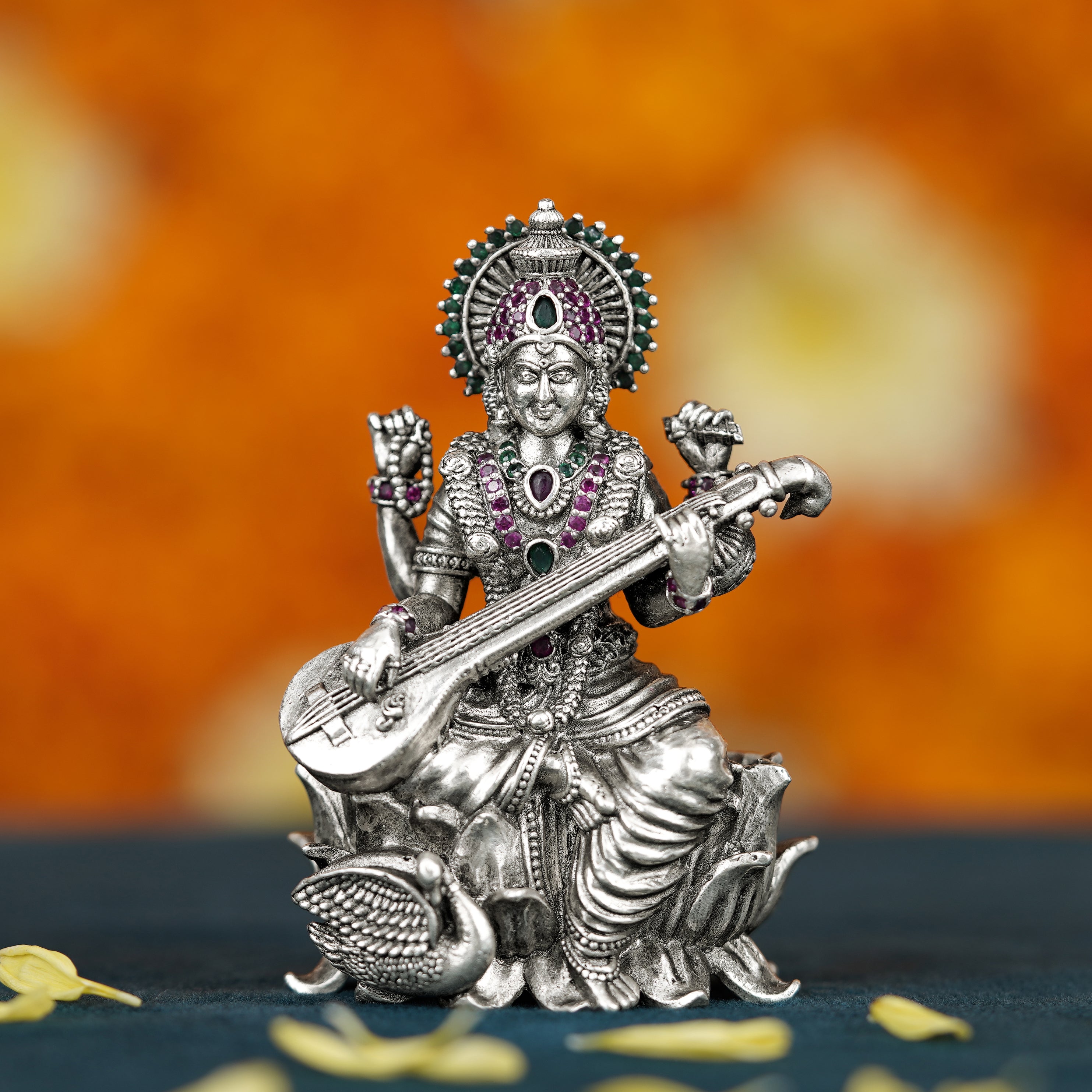 Antique Saraswati Idol in Silver - Krishna Jewellers Pearls and Gems