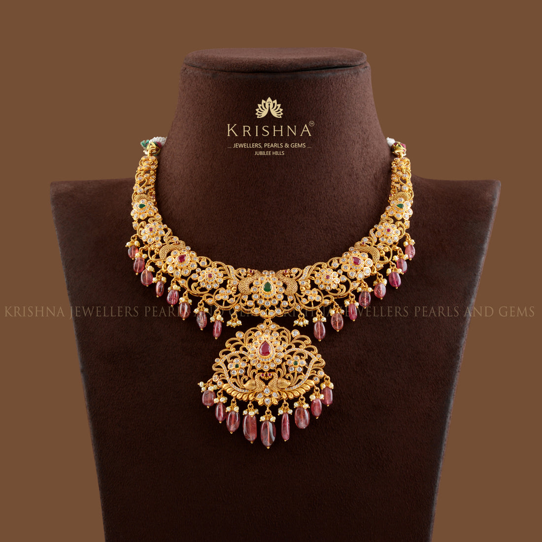 Gold Necklace Tourmaline Beads - Krishna Jewellers Pearls and Gems